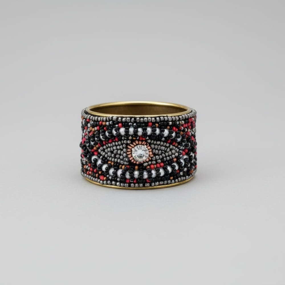 Crystal Eye Beaded Cuff Bracelet- Black
